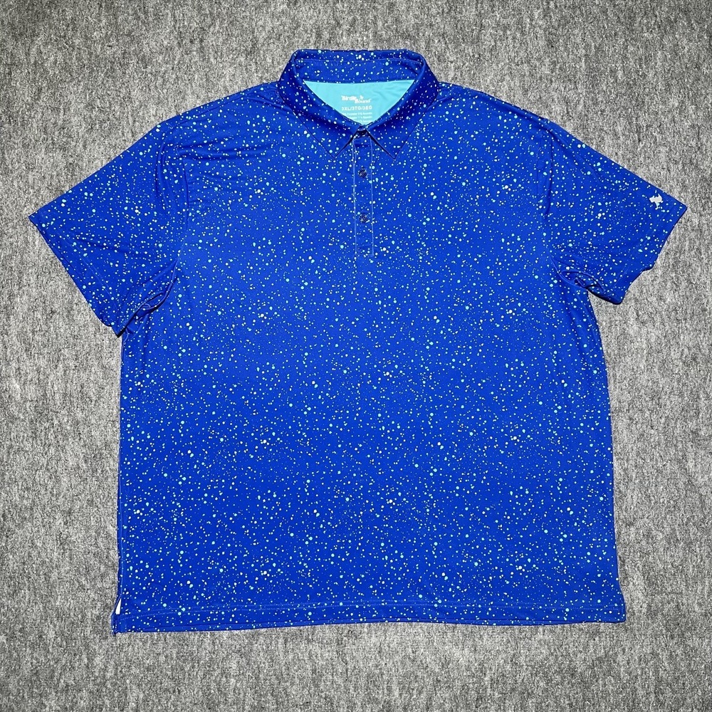 Bad Birdie Polo Shirt AOP Splatter Dots Print Stretch Golf Active Men 3XL Blue